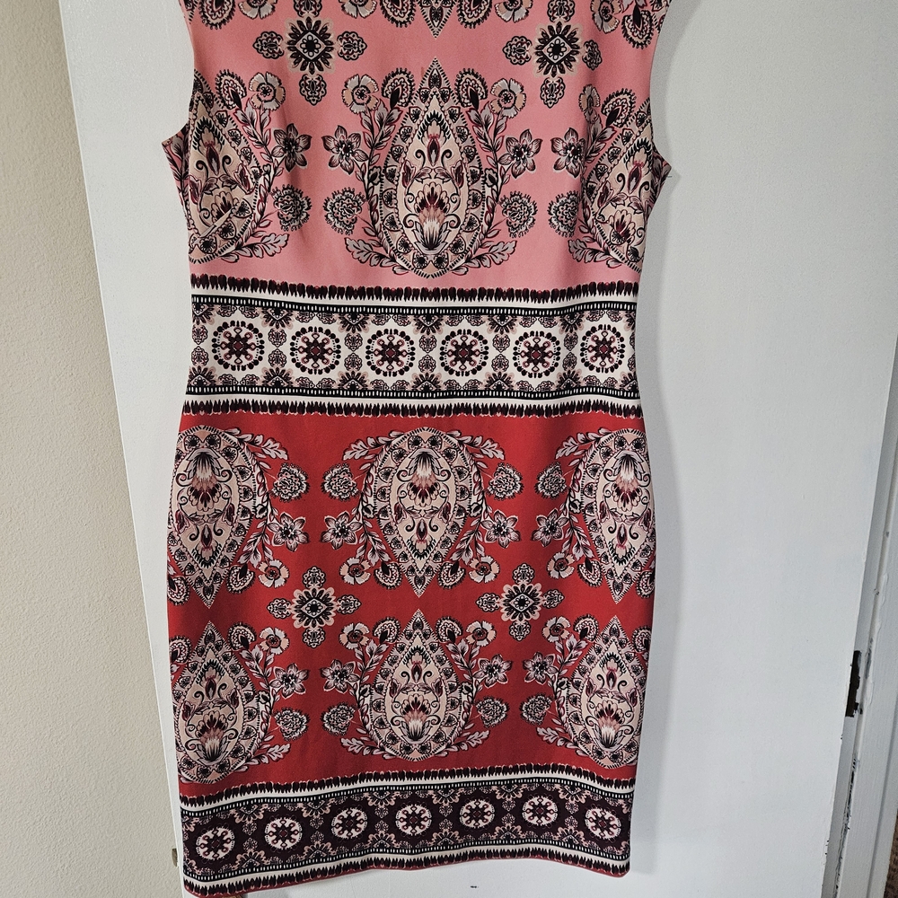 Vince Camuto Pink and Red Paisley Mini Dress